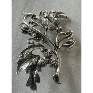 Silver Tone Leaves & Cones Brooch